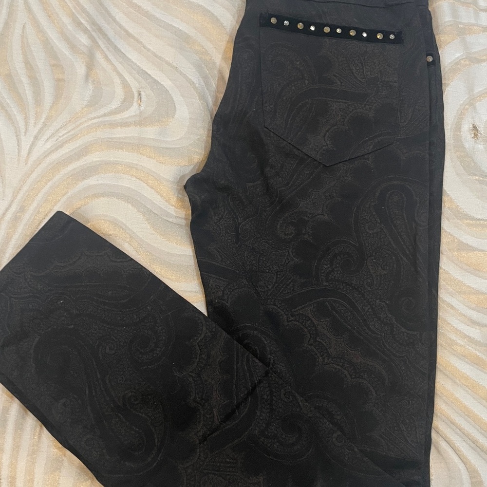 Etro Black Paisley Pants with Gold Button - Picture 5 of 5